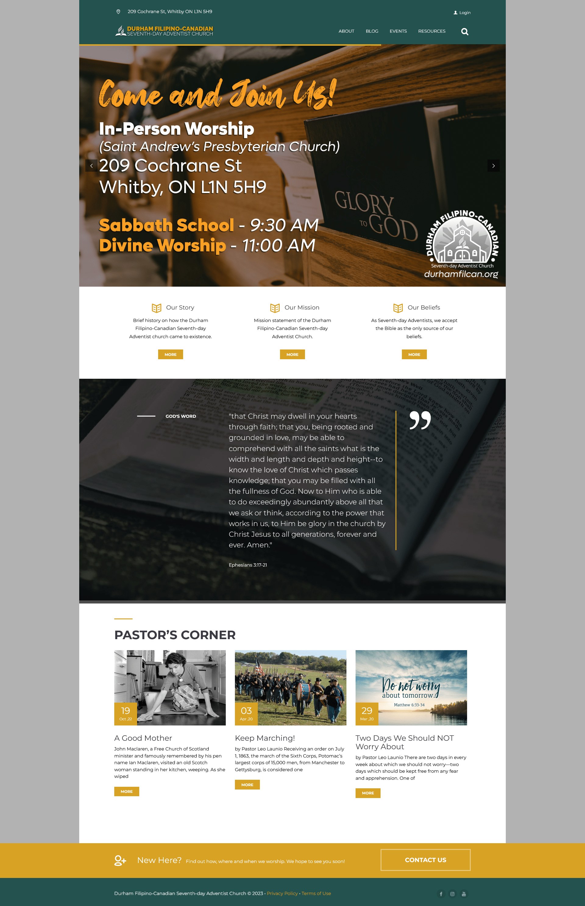 Durham Filipino-Canadian SDA Church Website Homepage