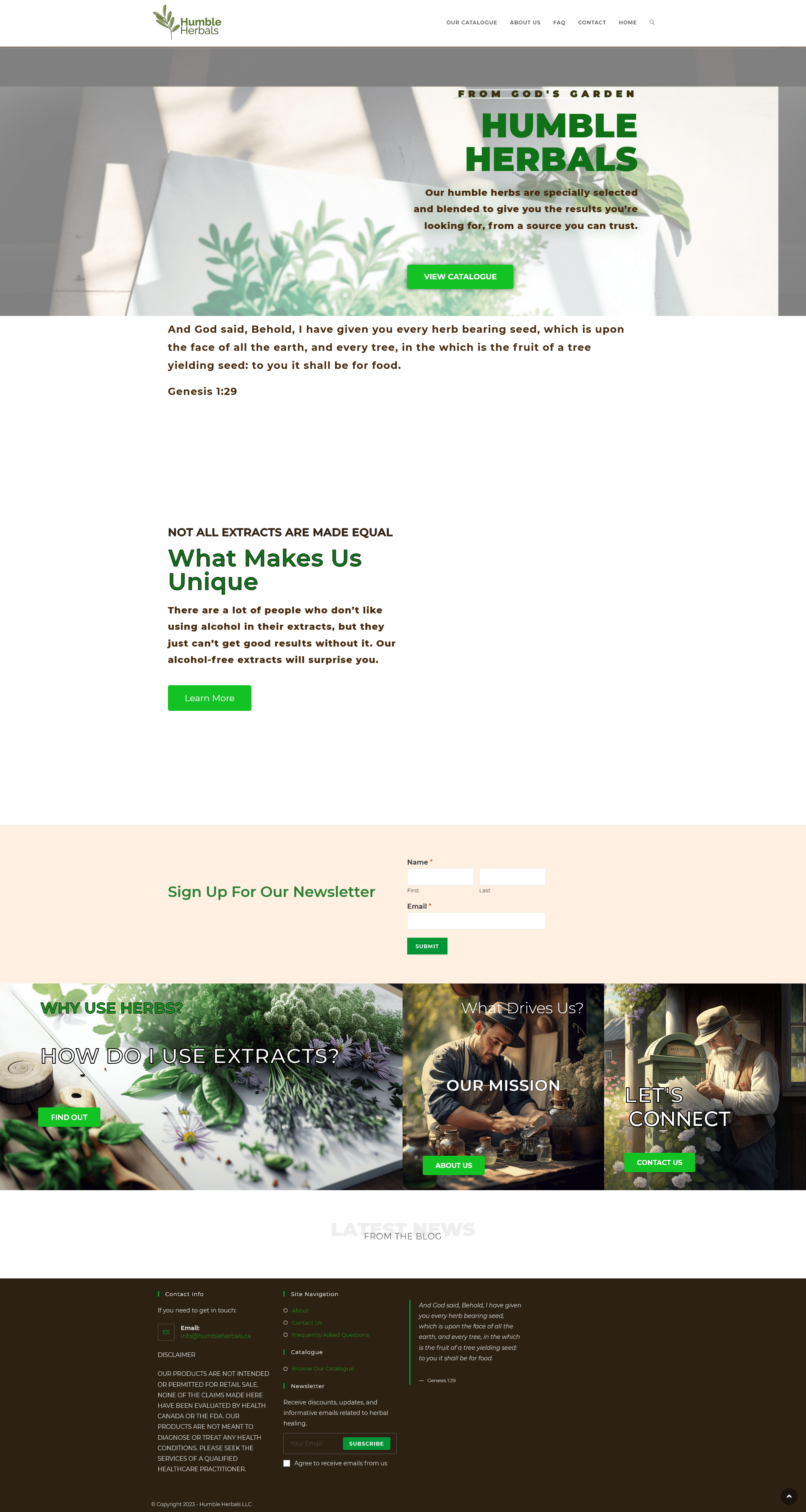 Humble Herbals Website Homepage Old Layout