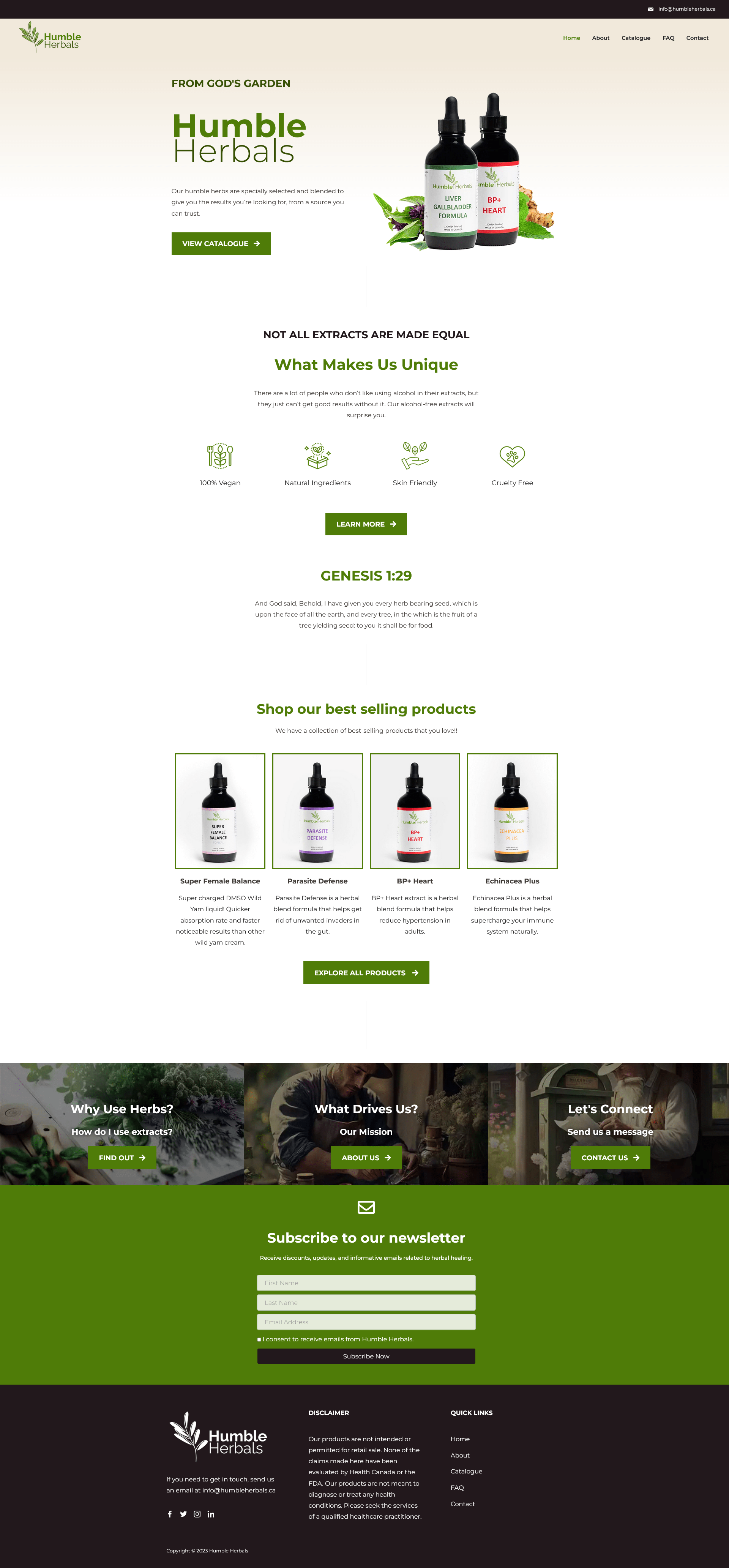 Humble Herbals Website Homepage New Layout